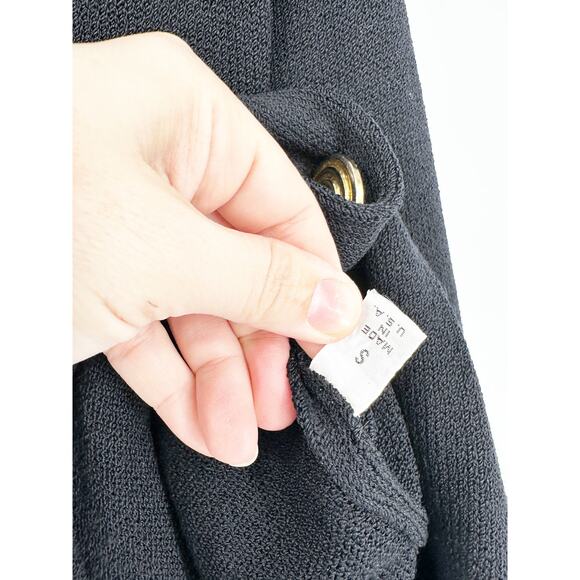 St. John Black Knit Jacket w/ Gold Buttons & Side Slits - Size Small - Picture 4 of 6